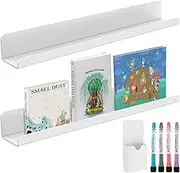2Pcs Magnetic Book Shelf Acrylic Magnetic Book Rack Reusable Magnetic Book Display Shelf Portable Magnetic Spice Racks Magnetic Rack with Pen Holder 4 Colorful Pens (White)