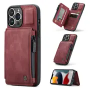 CaseMe Shockproof iPhone 13 Pro Max Leather Case Cover Wallet Apple [Wine]