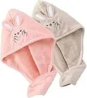 FRCOLOR 2pcs Cartoon Dry Hair Cap Wipes Shampoo Head Washcloths Hair Drying Towel Hair Towels for Women Hair Ties Hair Drying Wrap Towel Dry Hair Hat Brush Conditioner 12% Nylon
