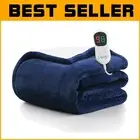Navy Blue Heated Throw Blanket - Flannel Sherpa Softness & Energy Saving Design