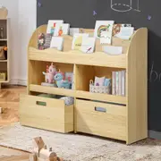 Oikiture Kids Bookshelf Children Bookcase Toy Storage Box Display Shelf Natural