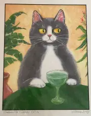 William Gregg "Margarita Tuxedo Cat" Signed Print 9.5 x 7.5" Matted 14x11"