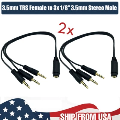 2PC 3.5mm TRS Female to 1/8" 3.5mm Stereo Male Audio Splitter Adapter Cable 30cm