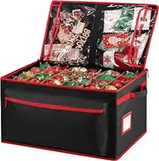 [Yonsya] Christmas Ornament Storage Box - Holds Up to 72 of 4” Ornaments - 2-in-1 Xmas Figurine Container - 3 Individual Trays - Holiday Christmas Decor Storage Case (Black)