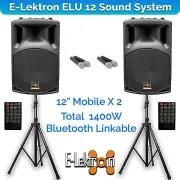 E-Lektron 1400W 2X12" inch TWS Portable Bluetooth Speakers UHF Microphone Stands