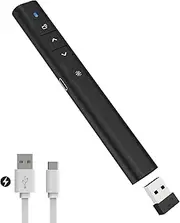 SunnyOcean Presenter, Rechargeable PowerPoint Remote Control, 100 m Range, Wireless Pointer for Presentations, USB Receiver, 2.4 GHz Presentation Remote Control for Windows, Mac, Laptop