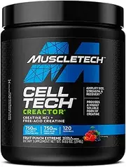 MuscleTech Creactor, Max Potency Creatine Powder, Micronized Creatine and Creatine HCl, Fruit Punch Extreme, 120 Servings (269g)