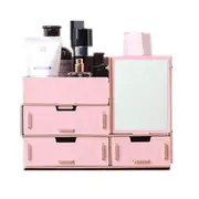 Wooden Cosmetics Storage Box with Mirror Dressing Box Storage Rack Makeup Organizer Storage Baskets
