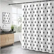 Long Bath Curtain with Shower Curtains Mould Proof Resistant Washable 3D Effect Bath Curtain Hanging Hooks Included PVC Free 100% Polyester Minimalistic Sapling Curtain Shower Curt