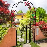 Daoyuan Rose Arches,Garden Arch with Door,Climbing Aids,Lattice Climbing Arch,Arbor Archway,Suitable for Climbing Plants/Outdoor/Garden/Lawn/Garden/Terrace,Black,114 37 230 cm