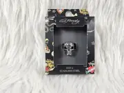 Rare Ed Hardy Silver Skull Black Jewel Eyes Stainless Steel Ring - Size 11