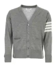 Thom Browne 4-Bar V-Neck Knit Cardigan 1,2,3,4,5 light gray