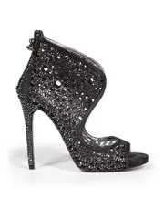 Black Suede Crystal Cage Sandals