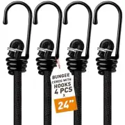 4 Pack 24 Inch Bungee Cord with Hooks Elastic Straps for Outdoor Tent Camping