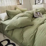 GGP Green Solid Color Solid Color Solid Color 1.5M Bed Fitted Sheet Set With 200X230Cm Duvet Cover 4 Piece Bedding Set