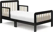 Storkcraft Pasadena Toddler Bed (Black with Driftwood) - GREENGUARD Gold Certified, Fits Standard Full-Size Crib & Toddler Mattress, Toddler Safety Guardrails Included, Complete Design with Footboard
