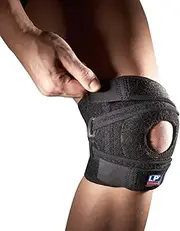 LP Extreme Open Knee Support with Posterior Strap, Fully Adjustable Coolprene Knee Brace - Arthritis Pain Relief, Knee Compression Support & Patella Knee Support, Black - One Size