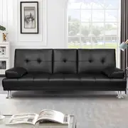 ALFORDSON Sofa Bed 3 Seater Lounge Leather Black