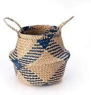 Symmetric Matrix Plant Basket, Seagrass Belly Basket, Stylish Indoor Boho Basket, Versatile Planter Basket or Rattan Planter, Woven Wicker Plant Baskets for Plants and Home Decor (Medium)