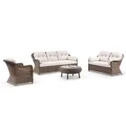 Plantation Outdoor Wicker 3+2+1 Seater Lounge Set with Coffee Table Brushed Wheat - Cream