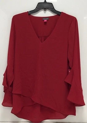 Vince Camuto Women’s V-Neck Balloon Sleeve Top Size M Dark Red Desert Summer