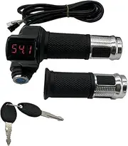 RUIITEN 1 Pair EBike Throttle Grip, Universal Electric Bicycle Scooter Twist Handlebar with LCD Battery Voltage Display Key Knock, 12V-84V Electric Bike Throttle Grip for Motorbike Motorcycle E-Bike