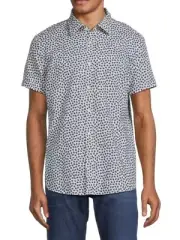 Boss L52421 Mens Blue Leaf Print Kent Poplin Casual Fit SS Shirt Size 15.5/M