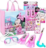 Disney Minnie Mouse Swim Set Bundle for Toddlers, Kids, Boys, Girls - Minnie Mouse Snorkel Set with Goggles, Flippers, Snorkel, and Tote Bag | Includes Additional Stickers, Tattoos and More