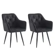 Design Square Set of 2 Dining Arm Chair Faux Suede Fabric Powder-Coated Metal Legs Black