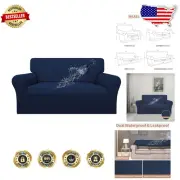 100% Waterproof Stretch Jacquard Couch Cover - Elastic Fit Sofa Protector - Navy