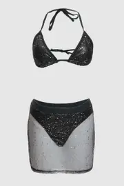 Black Glitter Lingerie Set - Size M, Women's Lingerie