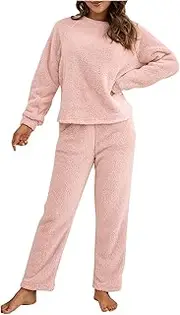 [Generic] Plus Size Linen Pants Suit Women Sleeve Winter Plush Sweaters Knitting Set Sleepwear Warm Suit All Pant Suits for Women