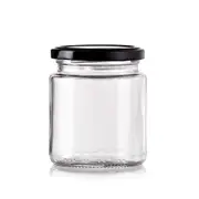bulk 48 Glass Jar Round w Black Lid 400ml Canister 8x10cm