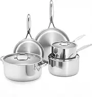 5 Ply Stainless Steel Cookware Set,8-Piece,Professional Kitchen Cooking, Heavy Chef Quality,PFOA, PTFE & PFOS Free,Induction, Non-Toxic, Oven Safe,Best 18/8 Full Clad
