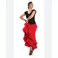 在飛比找蝦皮購物優惠-西班牙 佛朗明哥 鬥牛舞 💃🏻 摩登拉丁舞 舞裙 鮮紅色滾黑