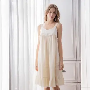 【La Felino 羅絲美】夢幻宮廷100%純棉細肩帶蕾絲洋裝睡衣(R2312)