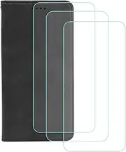 LCEHTOGYE Cover for Oppo A58x 5G + 3 Slice HD Tempered Glass,Shell PU BracketBumper Protective Back Case - Anti-Scratch Screen Protector for Oppo A58x 5G-YSNQ -Black