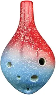 6 Holes Ceramic Alto C Wine Bottle Style Musical Instrument with Lanyard Music Score for Music r and Learner Red & Blue One Size