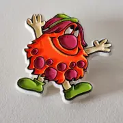 Vintage Magic Mountain Orange Troll Character Pin Plastic Button 70’s, 80’s