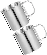 WESIEVYA 2Pcs Portable Camping Coffee Mug Multi Function Outdoor Drinking Cup with Collapsible Handle for Hiking Travel and Outdoor Adventures