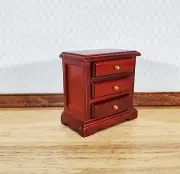 Dollhouse Nightstand Side Table Mahogany 3 Drawer 1:12 Scale Miniature Furniture