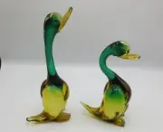 Pair of Vintage Hand blown Murano Venetian Green/Gold Duck Sculpture ( on Sale)