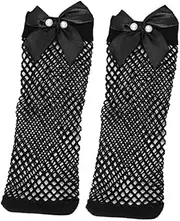 [Generic] 2 Pcs Women Fishnet Socks Sexy Short Mesh Lace Ruffle Sock Bowknot Black Hollow Stockings for Performance Daily