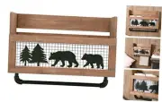 Cabin Style Hanging Towel Rack with Bar Farmhouse Wooden Floating Shelf Bear