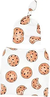 HOMOBABE 1Pc Sleep Sack Swaddle Wrap with Knotted Hat Comfortable Newborn Cookie Pattern Soft Stretchy Jersey Knit for Up to Months