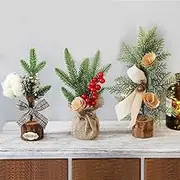 Mini Christmas Tree,3 PCS Christmas Tabletop Tree Artificial Christmas Tree with Ornaments Pine Cone,Bowknot and Red Berries Christmas Decoration for Christmas Table and Desk Tops Decorations