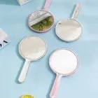 Silver Pink Circular Mirror Mini Hand-held Desktop Cosmetic Mirror Makeup Tool