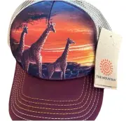 The Mountain Hat Unisex Maroon Giraffes Sunset Snap Back Mesh Trucker Cap NEW