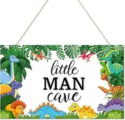 Little Man Cave Sign for Boys Room Decor,Dinosaur Wooden Hanging Door Decor for Bedroom,Baby Boy Room Wall Decor for Nursery