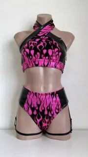 Schminke Boss set two piece flames fire dance wear pole-wear suspender flame